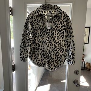 Snow Leopard Print Fleece Shacket by Fornia